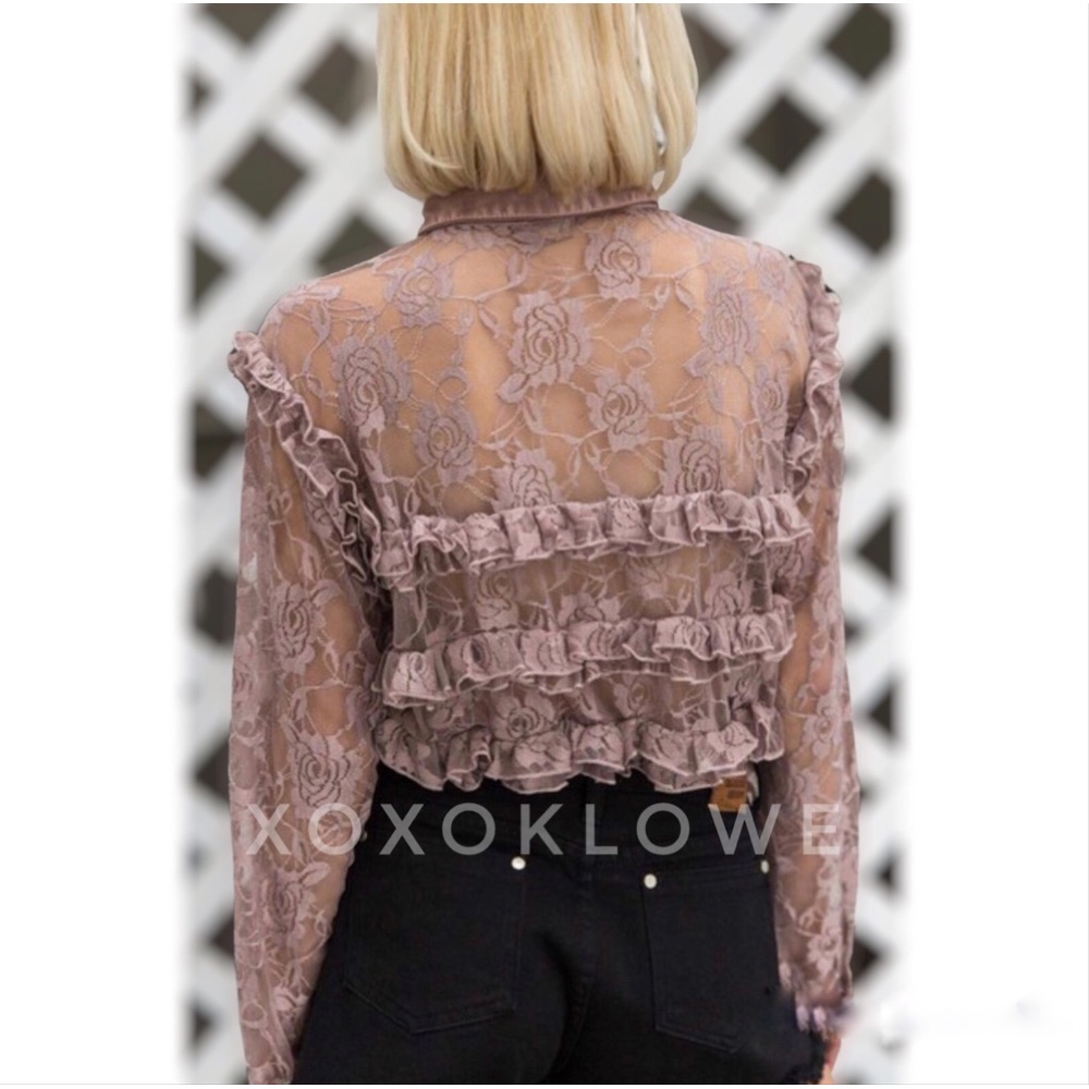 POL Floral Lace Button Down Ruffle Shirt - Picture 10 of 10